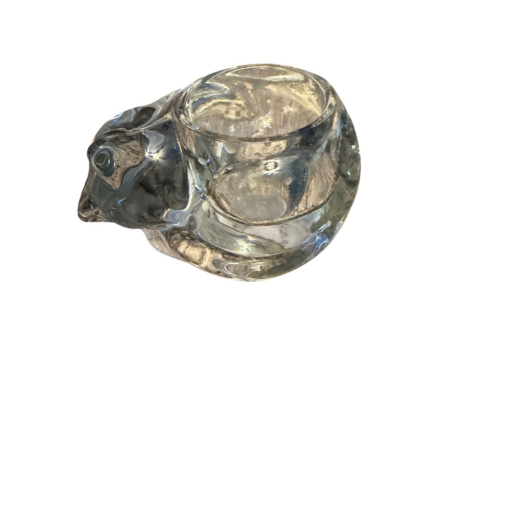 Vintage Clear Art Glass Sleeping Cat Votive Tea Light Candle Holder Figurine